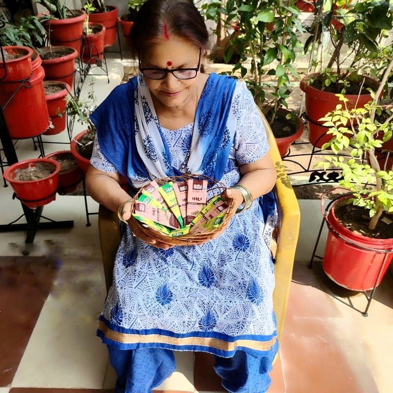 Neera Srivastava -- Urvashi's nani with the snacks by trick or treat foods.