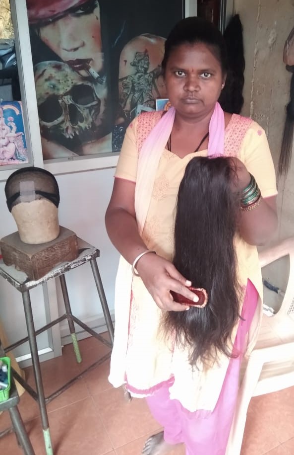 Lalitha Marisetty making a wig