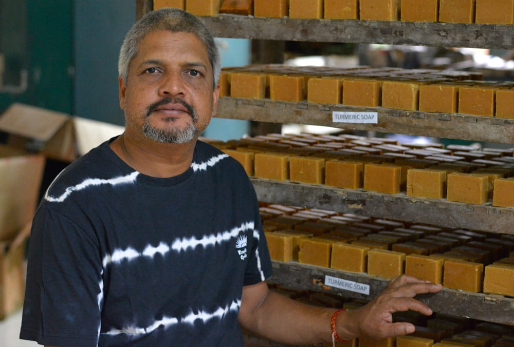 Harish Chandra, founder of Natura that makes organic natural soaps out of edible material