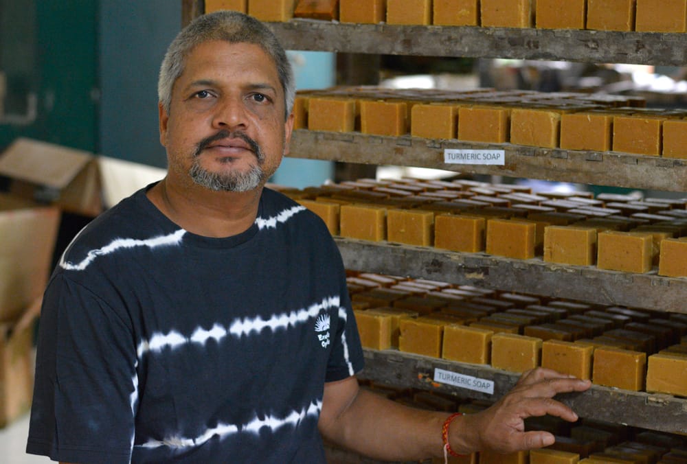 Harish Chandra, founder of Natura, which makes organic natural soaps from edible ingredients