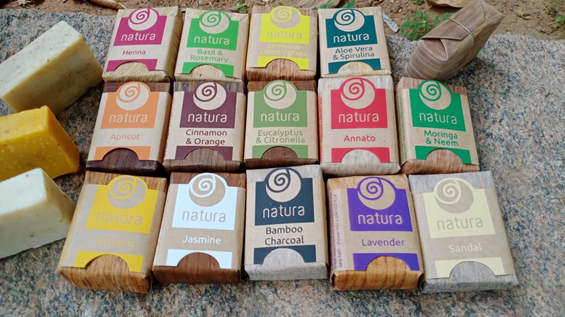 The range of soaps by Natura includes soaps made from cinnamon, basil, aloe vera, lavender