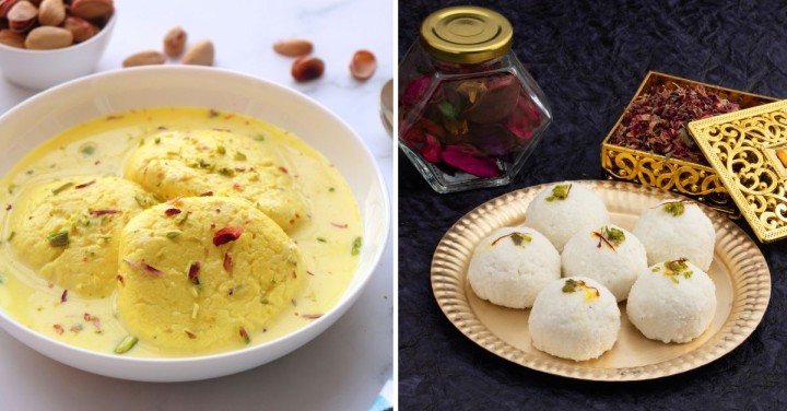 rasmalai and sandesh, two popular bengali sweets 