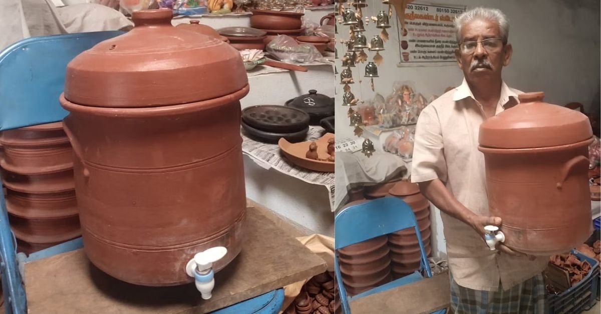 M Sivasamy with his clay fridge