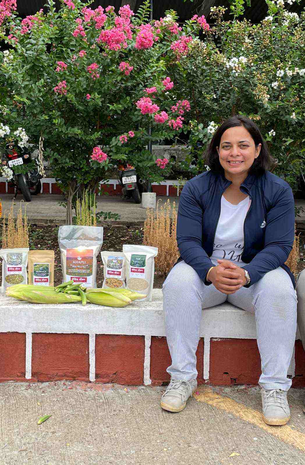 Susmita Roy with the range of products of Jaivik Jeevan