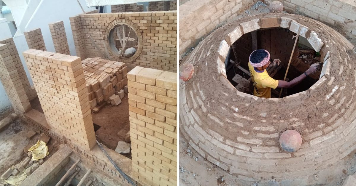 Walls made of unfired bricks (left) and domes (right)