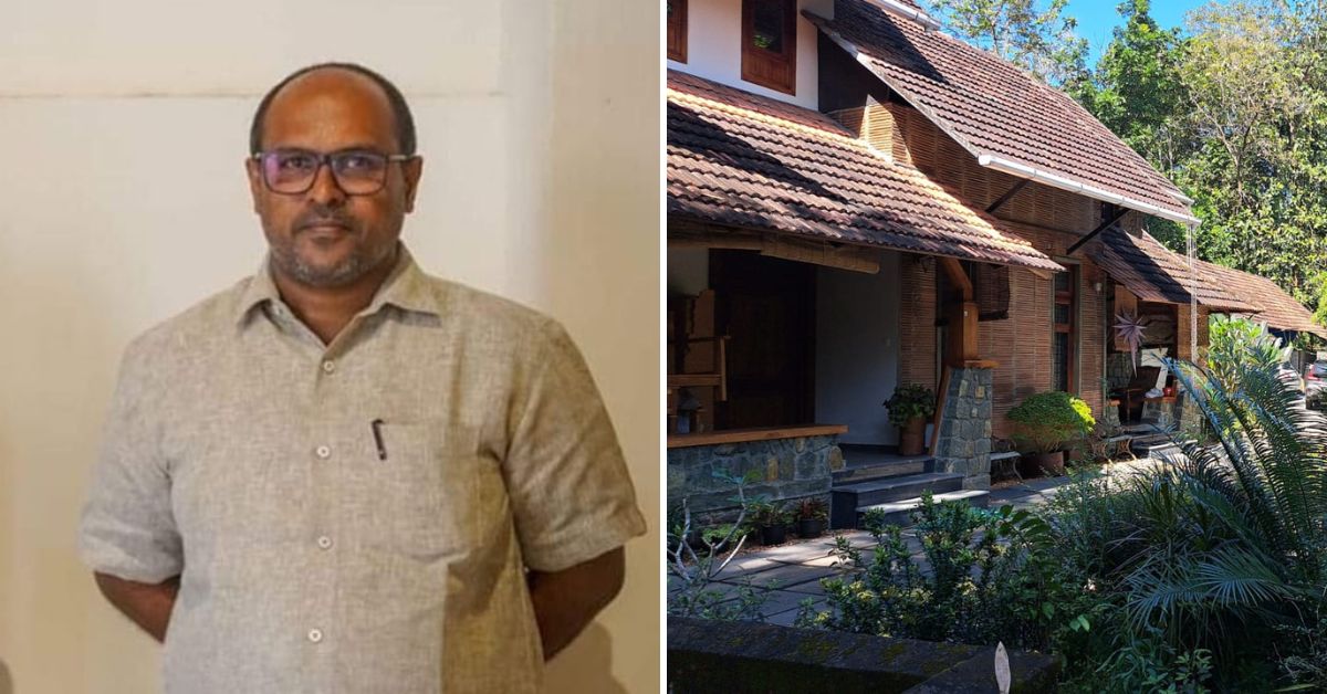 Architect Joseph Mathew (left) and his house at Edamon, Pathanamthitta (right).