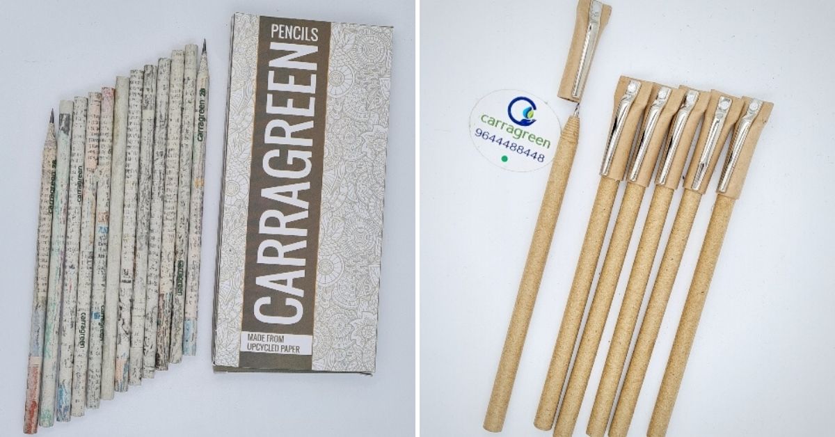 Biodegradable pencils and pen by Carragreen.