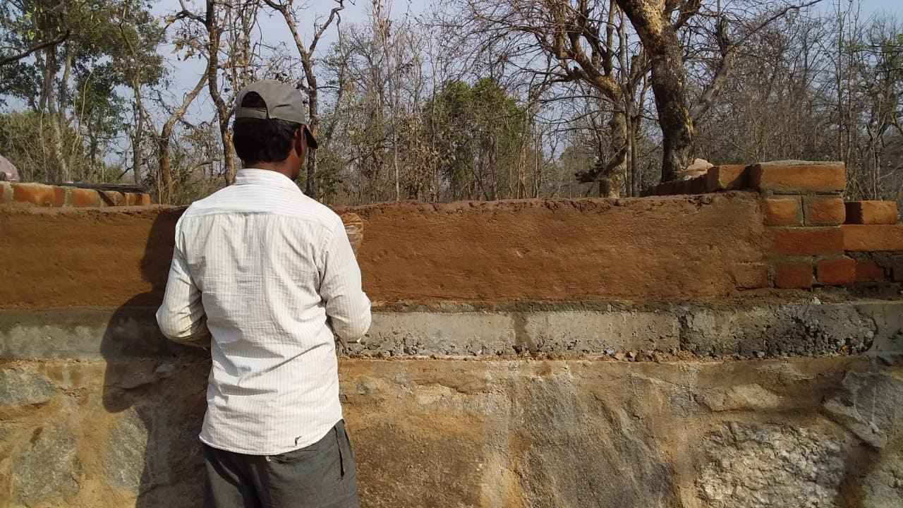 The homes in Kanha are made using mud stabilised with cement.