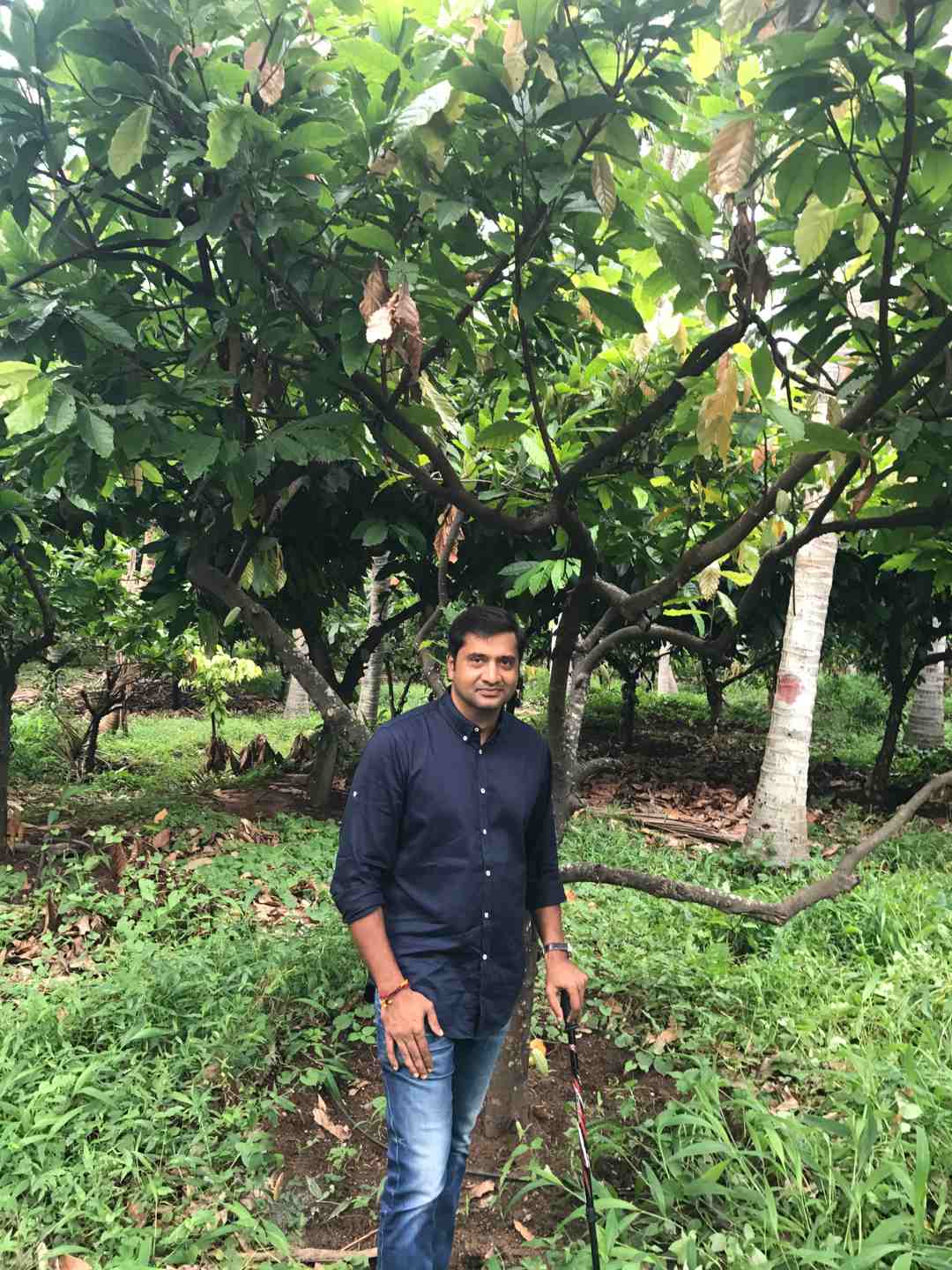 Harish in the midst of the cacao plantations where the beans are harvested for soklet