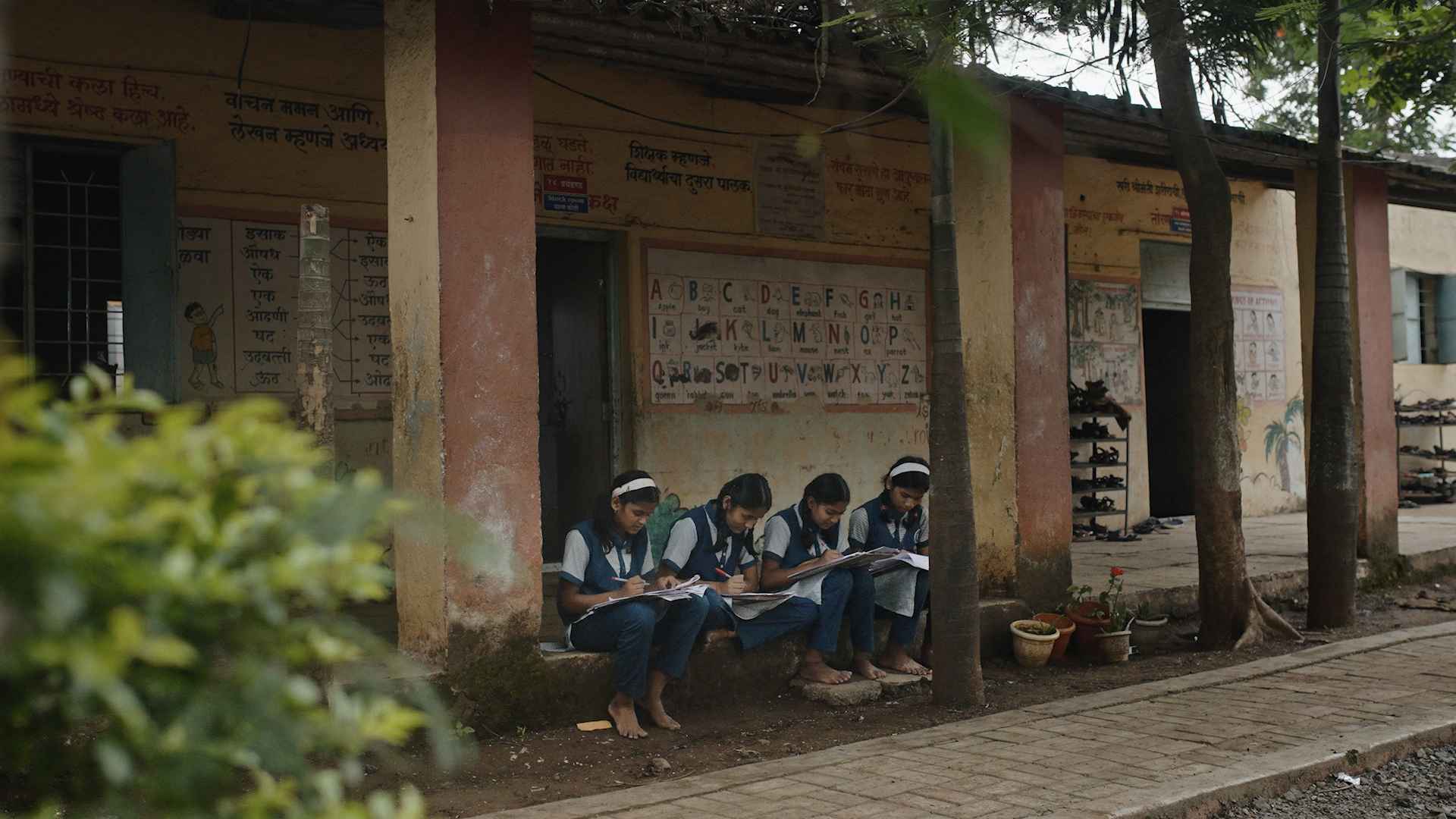 Students at the Zilla Parishad School in Nande