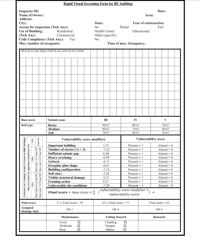 RVS Form for earthquake prone structures in the Himalayas