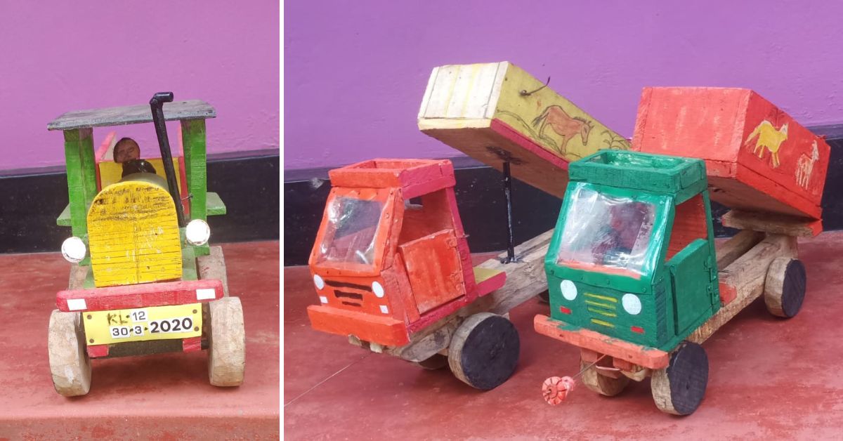 Tractor and tipper trucks handcrafted by Abdu.