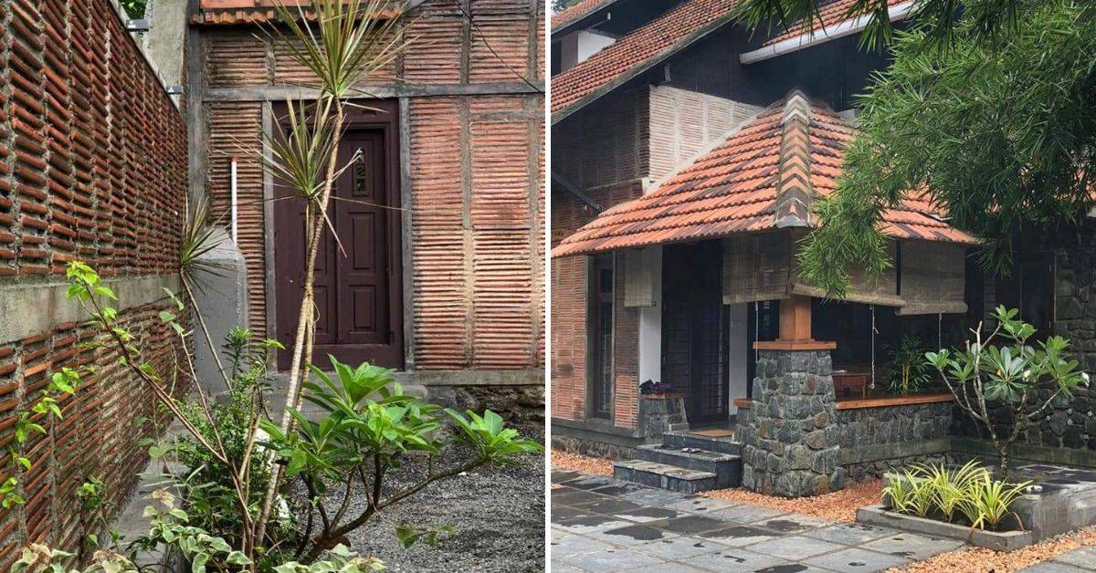 The walls of the house were built using reused roof tiles.