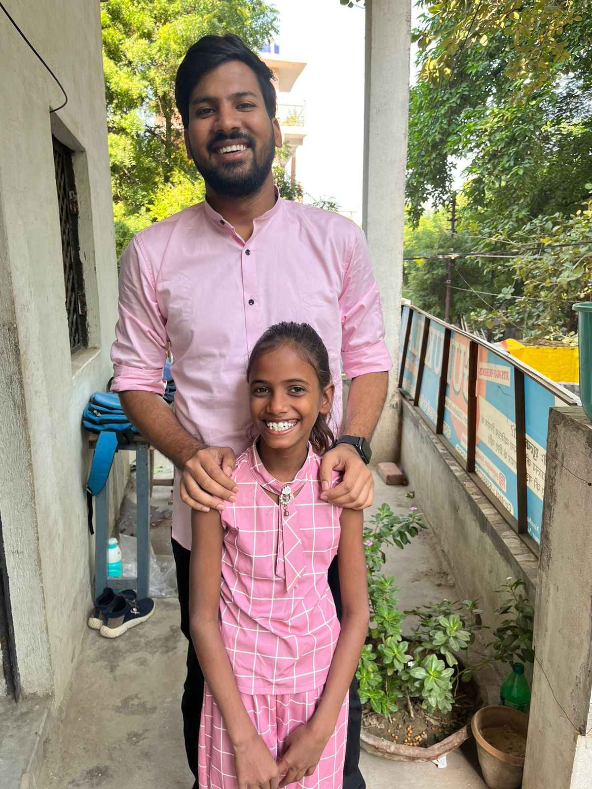 Uddeshya with one of the children who studies at Gurukulam