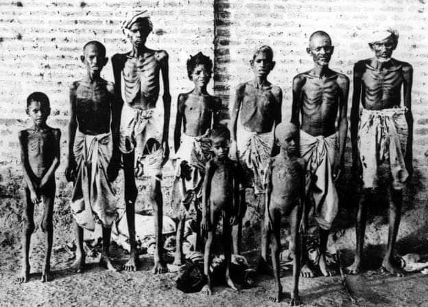 Famines in India due to food shortages and policy changes