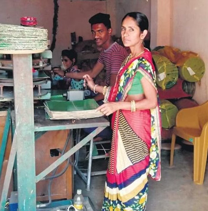 Lalita Devi at Jay Hanuman Paper Plate-Making factory.