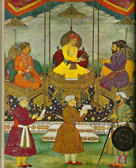 Lukisan miniatur Mughal yang menggambarkan kehidupan kerajaan. 