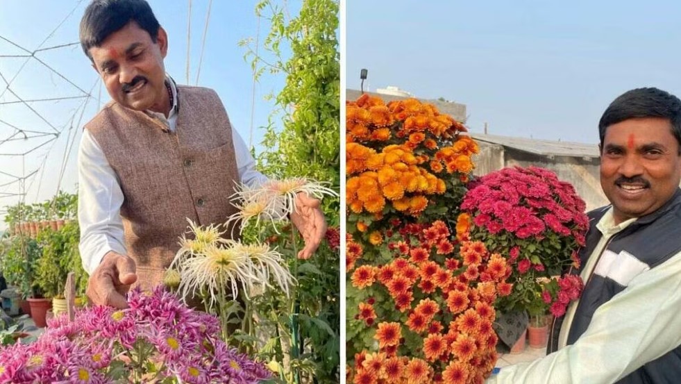 Ram Vilas in his flower garden.