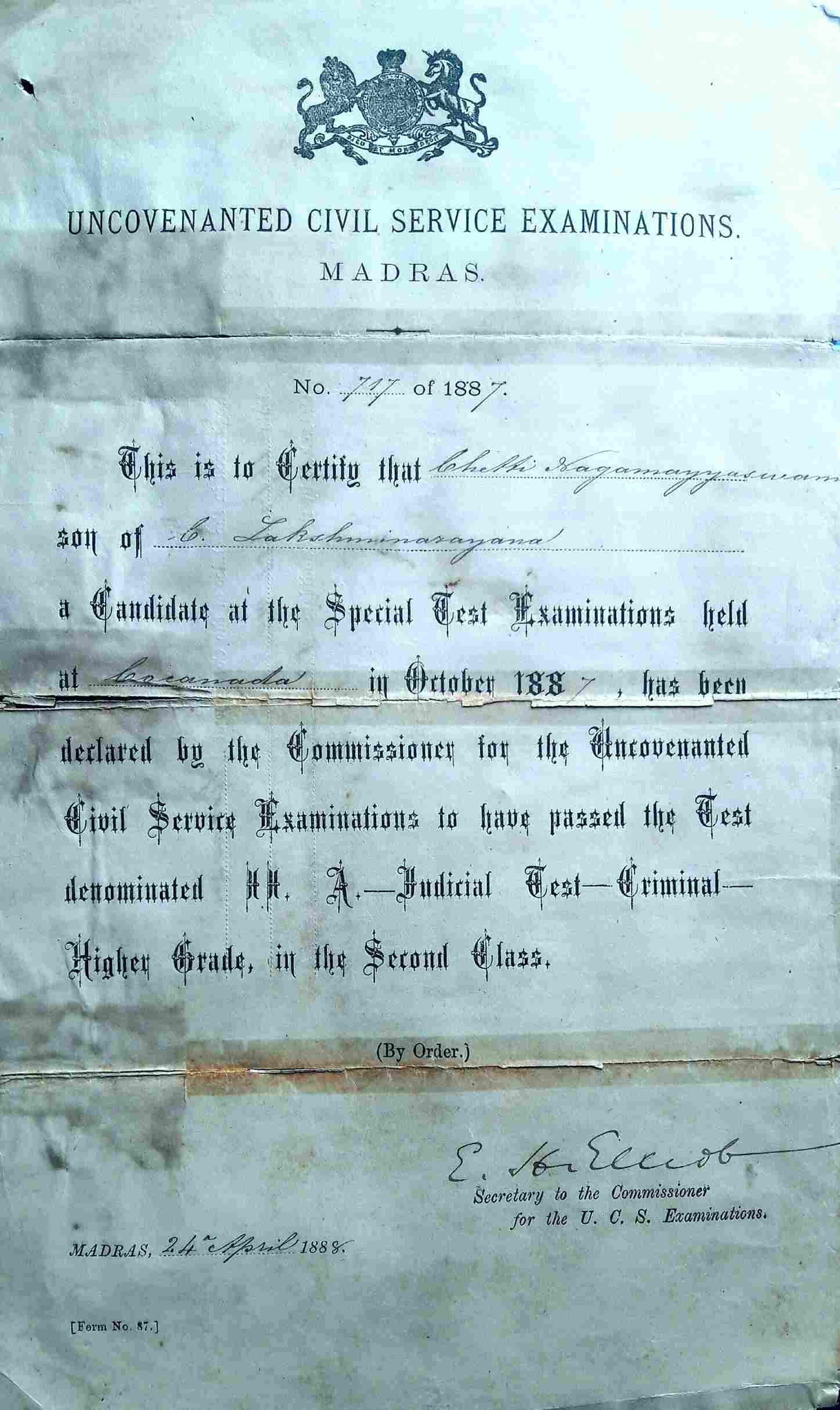One of the oldest civil service certificates dating back to pre-Independent India