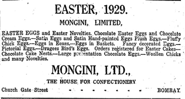 An ad by Monginis in The Times of India, 29 March 1929