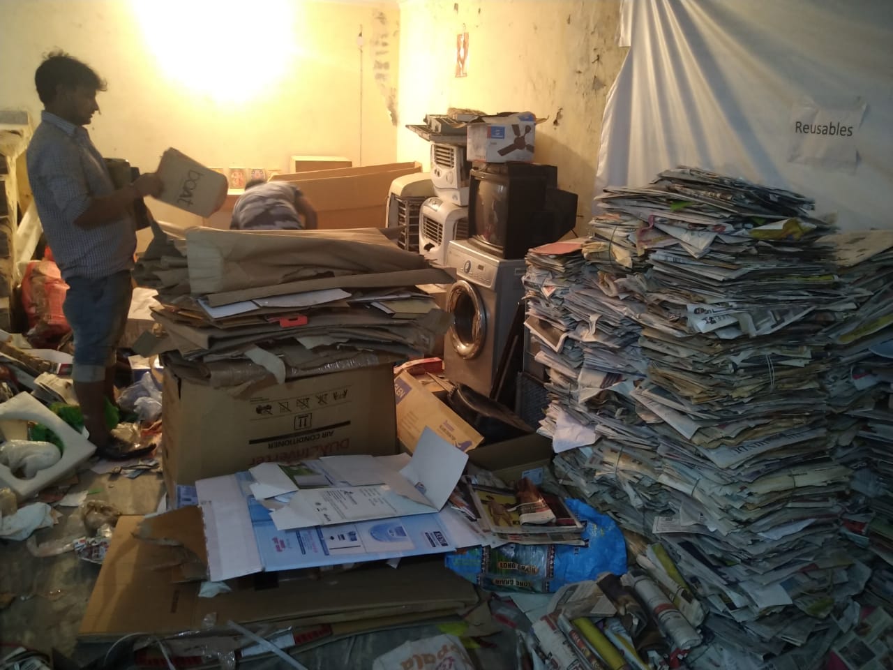 The scrap, once collected, gets segregated into various categories such as newspapers, electronics etc.