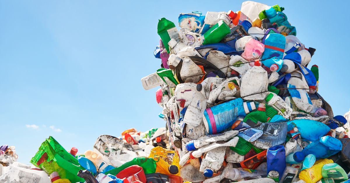 Plastic waste piled up in landfills 