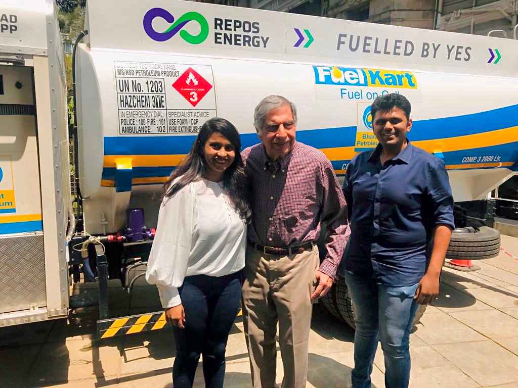 Aditi Bhosale and Chetan Walunj with Ratan Tata who is the backbone of Repos Energy