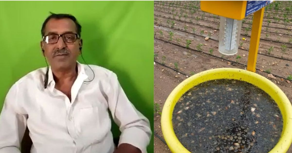 Petani Karnataka Karibasappa MG dan perangkap serangga tenaga suryanya telah memenangkan Penghargaan Inovasi Sosial Aarohan.
