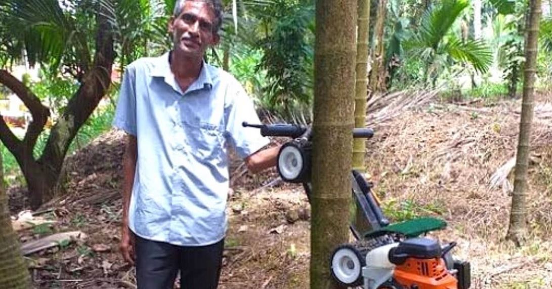 Mangaluru farmer Ganapathy Bhatt has invented an easy-to-use 'tree scooter' that helps reduce dependence on labor and enables farmers to harvest 300 areca palms in a day.