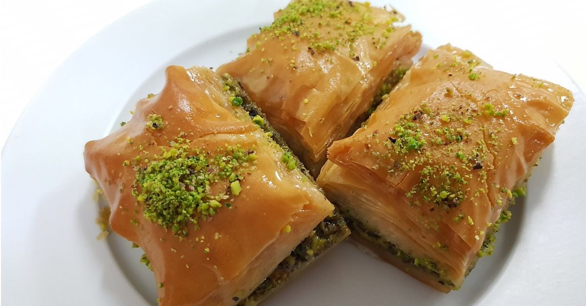 Turkey’s baklava is a layered buttery flaky dessert soaked in honey and sugar.