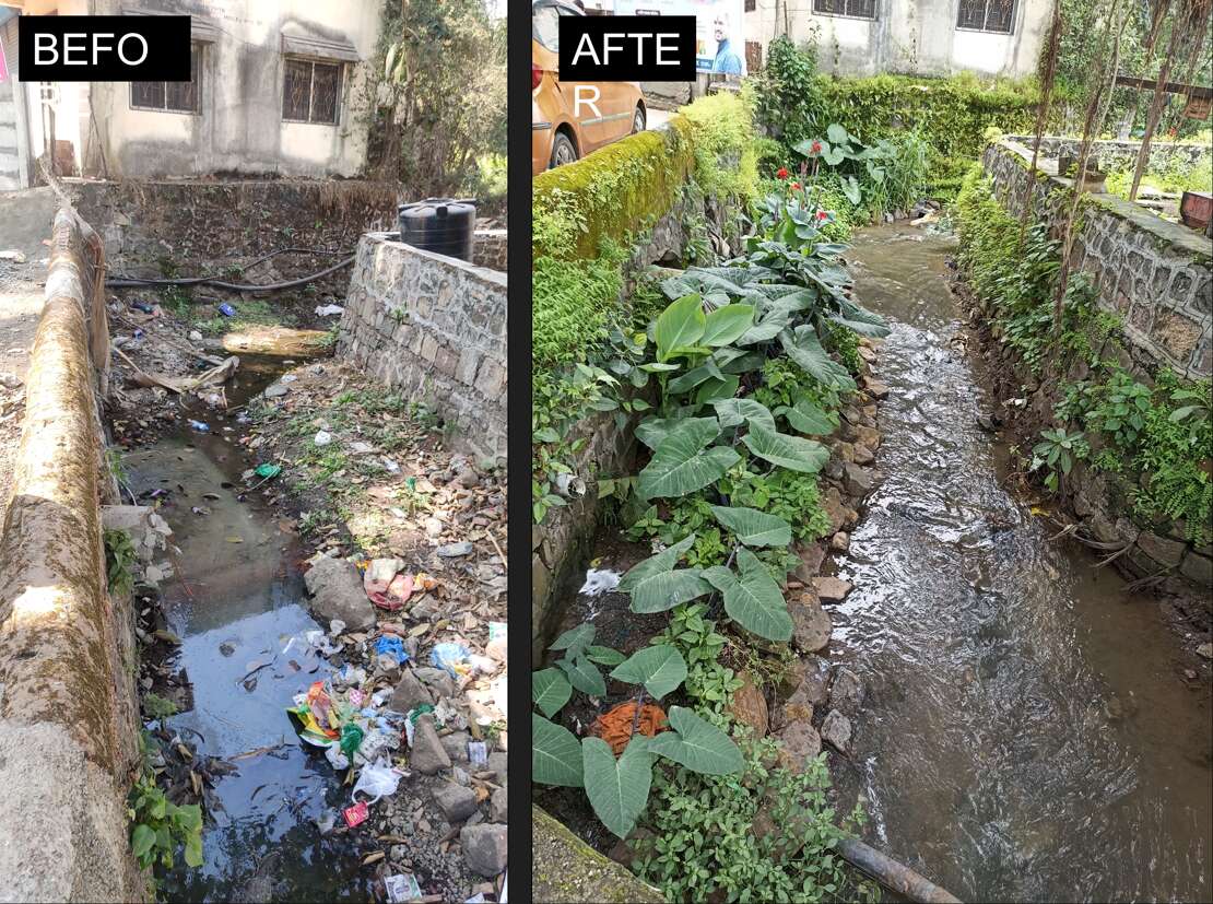 Before and After Lemnion Intervention: Vadgaon nallah restoration project in Maharashtra.