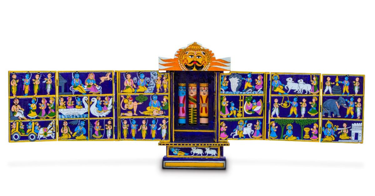 Richly decorated with bright colours, Kavad is a portable and foldable shrine made using wood.