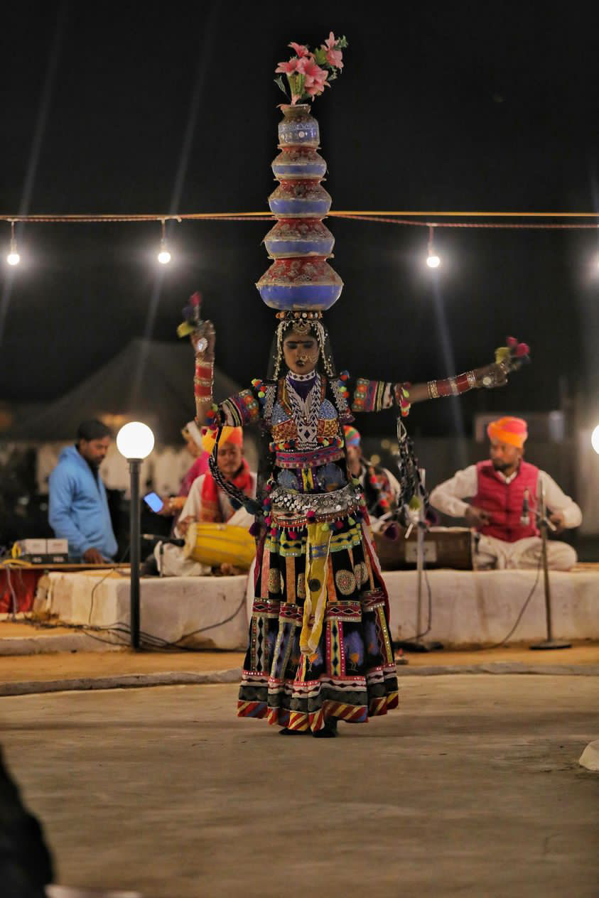 The cultural evening includes Rajasthani folk dances, folk music, a buffet dinner complete with traditional Rajasthani cuisine