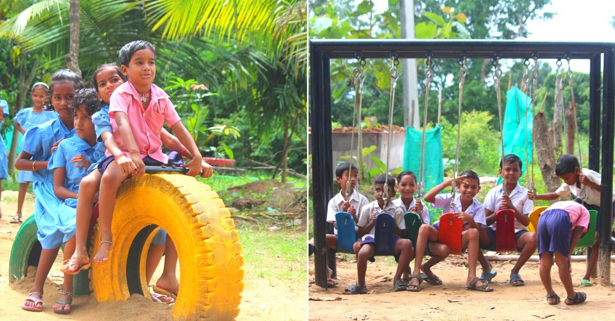 Children Playing On Playground In City Park Engaged In Football