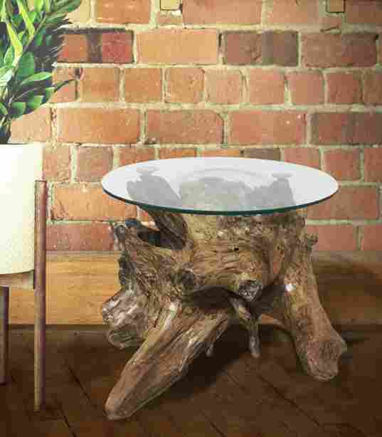 A side-table made with using a piece of driftwood.