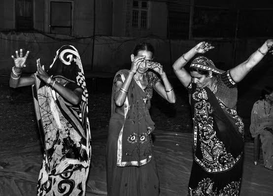 Women dancing in a wedding in presence of men in the community. It is considered immodest for daughters-in-laws in Bundelkhand to show their face, let alone dance, in front of men. Wedding is an excuse to let it all free.
