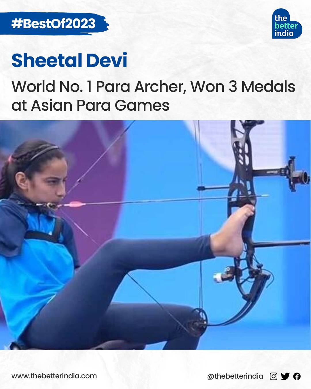 Sheetal Devi is the youngest female armless archer to win a medal at the 2023 Para Archery World Championships