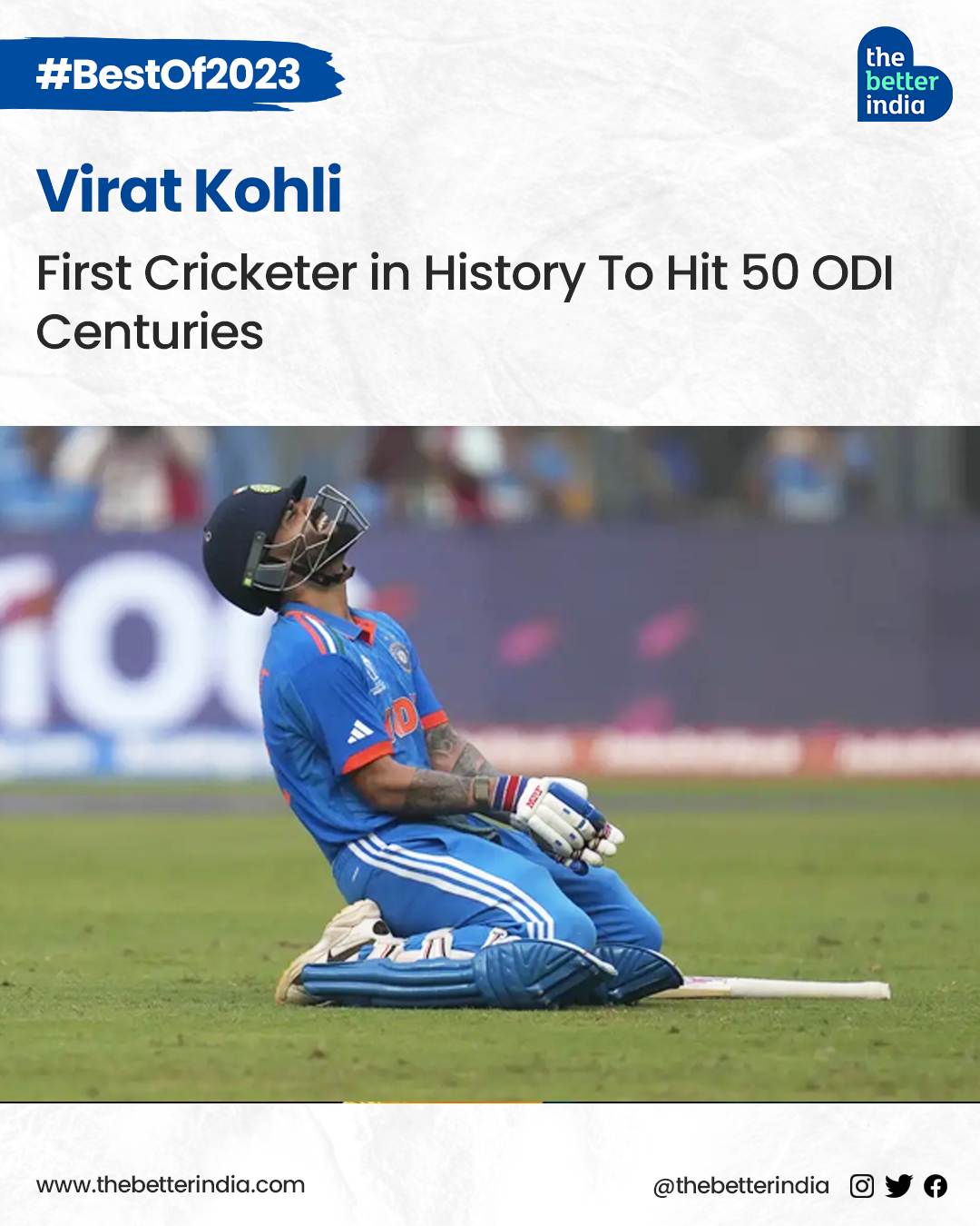 Virat Kohli became the first cricketer in history to hit 50 ODI centuries