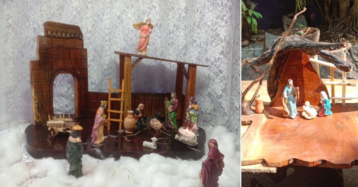 Xavier decorates the cribs with miniatures of Jesus Christ, Mother Mary, and the villagers. 