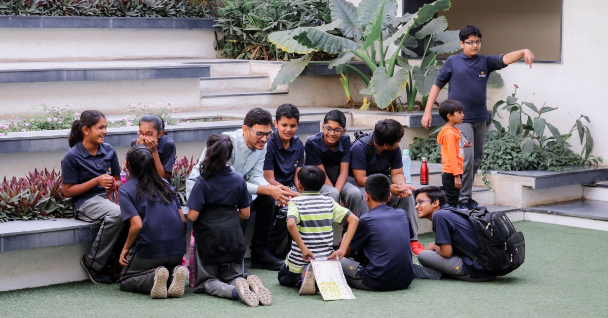 Mohit with the students