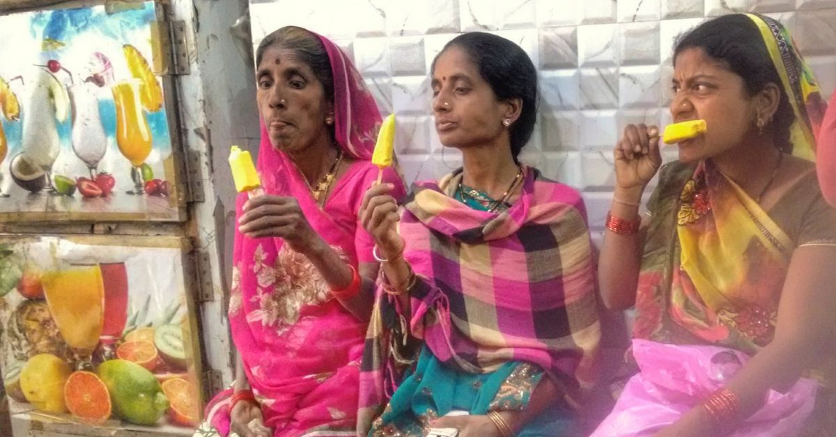  Women in Khargone (M.P) enjoying an ice cream break on a hot summer afternoon.

