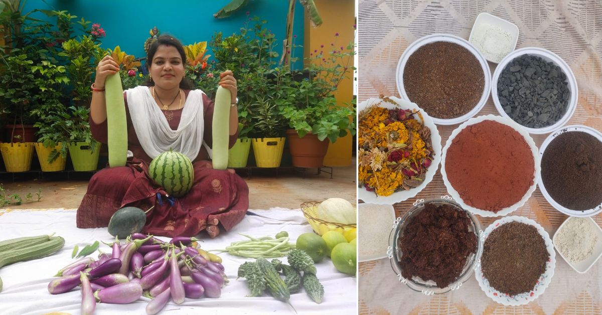 Bangaru shares how she prepares a perfect potting mix using vermicompost, kitchen waste compost, soil, cocopeat, and neem cake.