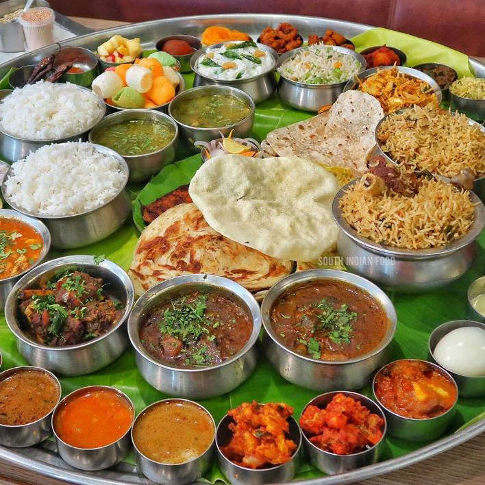 The Baahubali Thali at Ponnusamy features over 50 dishes that include vegetarian and meaty delicacies