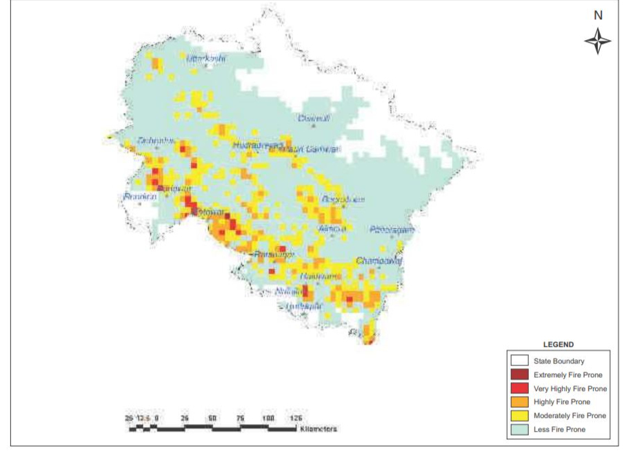 Fire prone forest areas under different fire prone classes. Credit: India State of Forest Report 2019.