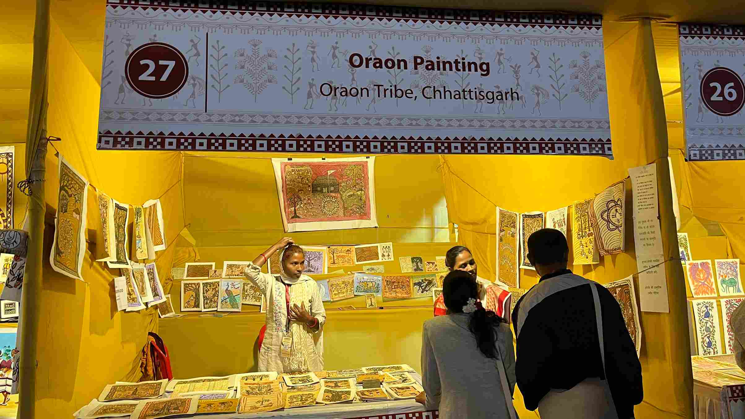 Sumanti's stall at Samvaad displayed Oraon paintings.