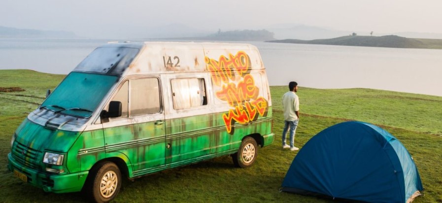 Drive the caravan to the edge of a lake and enjoy the solitude