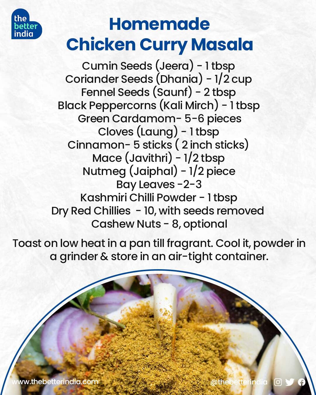 Homemade chicken curry masala recipe