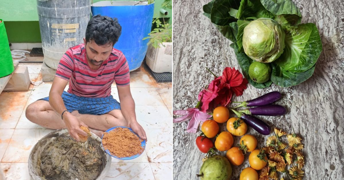 El Dr. Naveen prepara un fertilizante orgánico único utilizando pescado y hojas de muslo para estimular el crecimiento de las plantas.