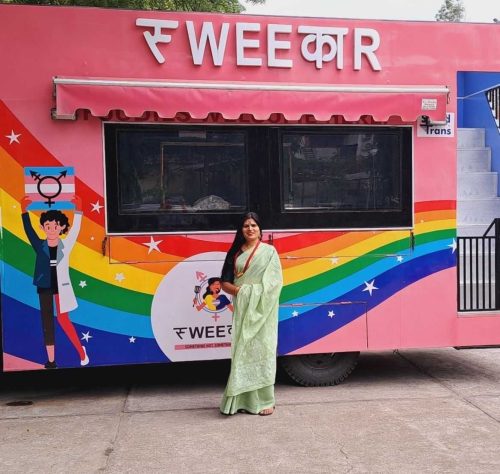 Dhananjay Chauhan in front of her food truck 'Sweekar' that she runs with Rudrapratap Singh