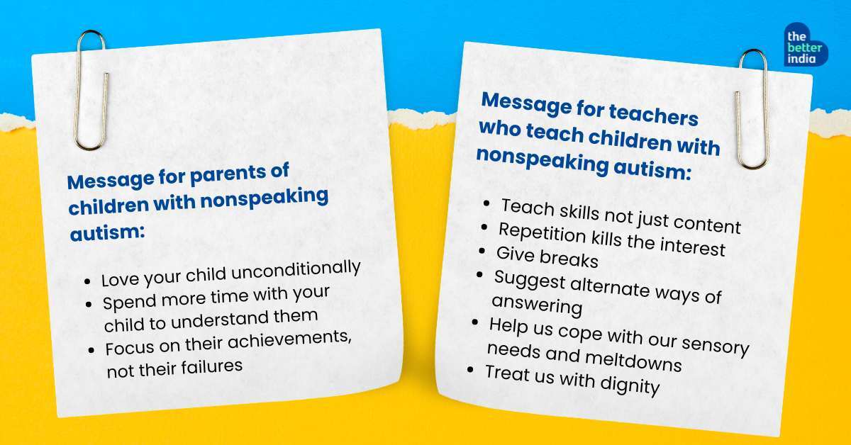 Message for parents and teachers who mentor children with non-speaking autism